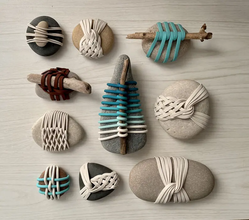 Polymer clay woven onto rocks